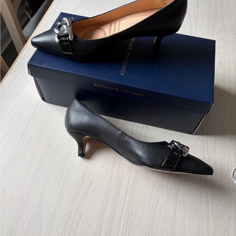 Adrienne Vittadini Black Heels with Silver Accent- original box